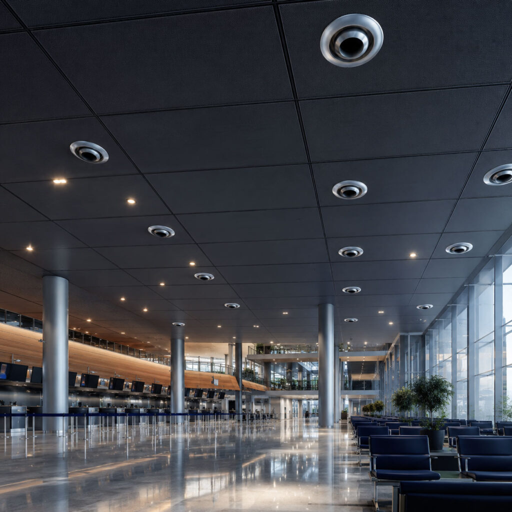 High-performance aluminum jet nozzle diffuser for large commercial HVAC airflow applications.