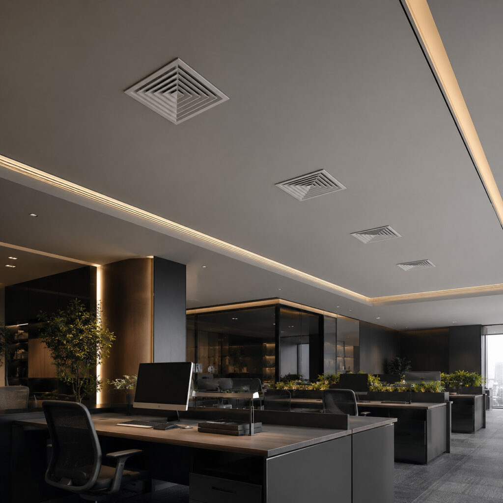 Premium square aluminum ceiling diffuser for modern commercial ventilation systems.