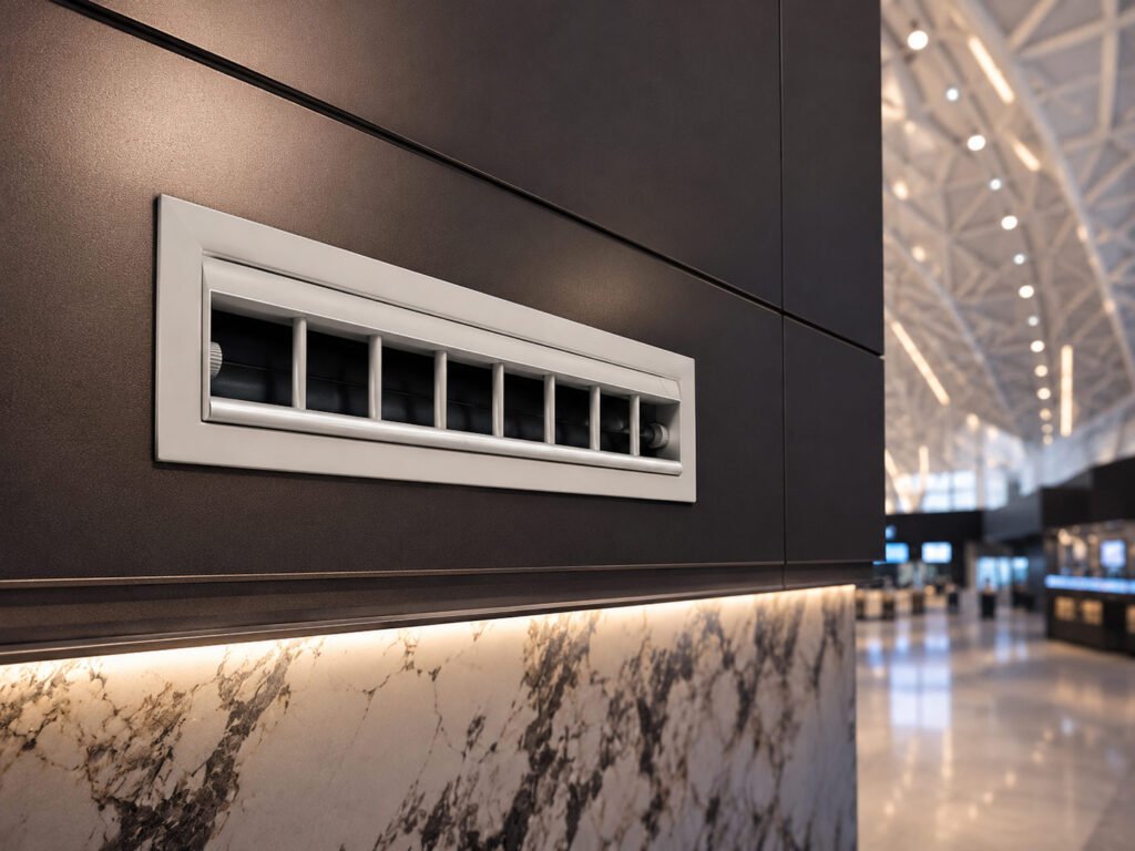 Drum louver diffuser installed in a modern commercial building